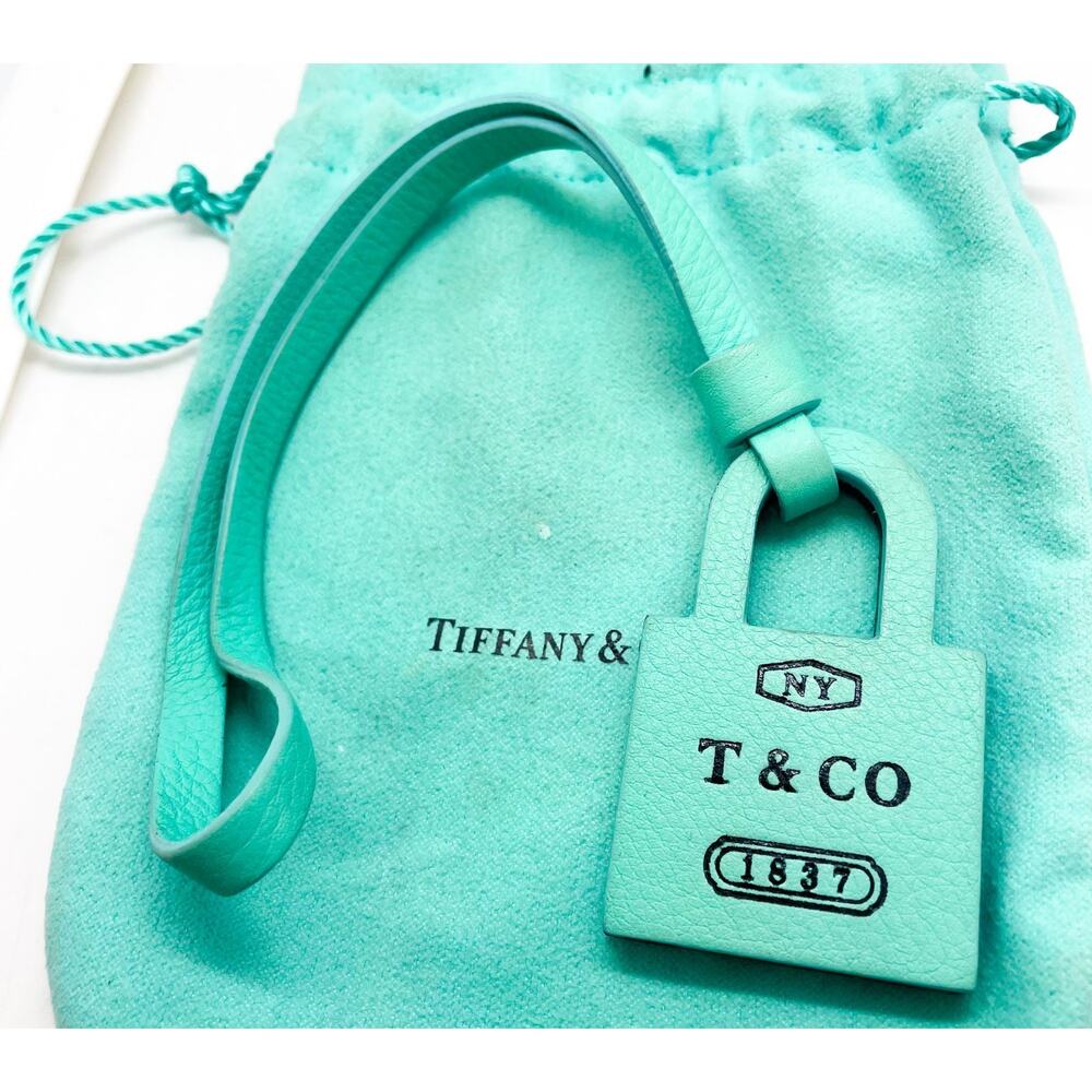 Tiffany & Co 1837 Blue & Black Leather Lock Bag Charm with Pouch